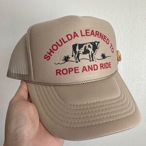 Beige Trucker Hat "Shoulda Learned to Rope and Ride"
